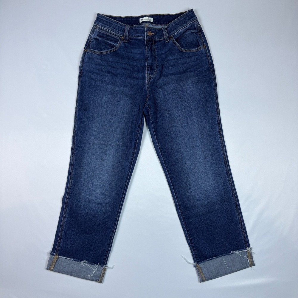 Maurices m jeans Women 8 Dark Wash Curvy High Rise Straight Crop Frayed Hem